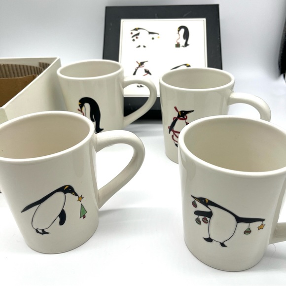 2007 BIA Cordon Bleu Embossed Christmas Holiday Penguin Mugs Set of 4 - Picture 1 of 9